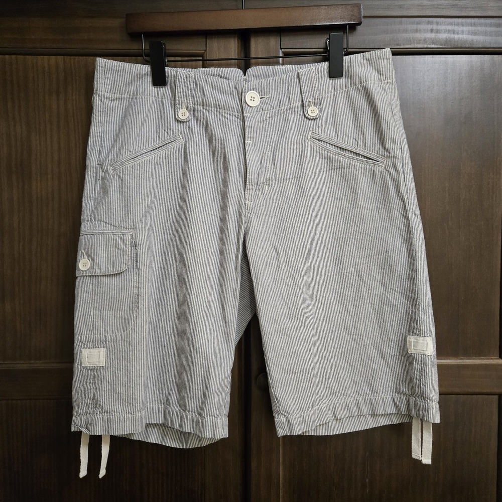 Sundance Womens 12 Blue Coastal Stripe 100% Cotton Shorts Bermuda Cargo Gorpcore - Picture 1 of 14